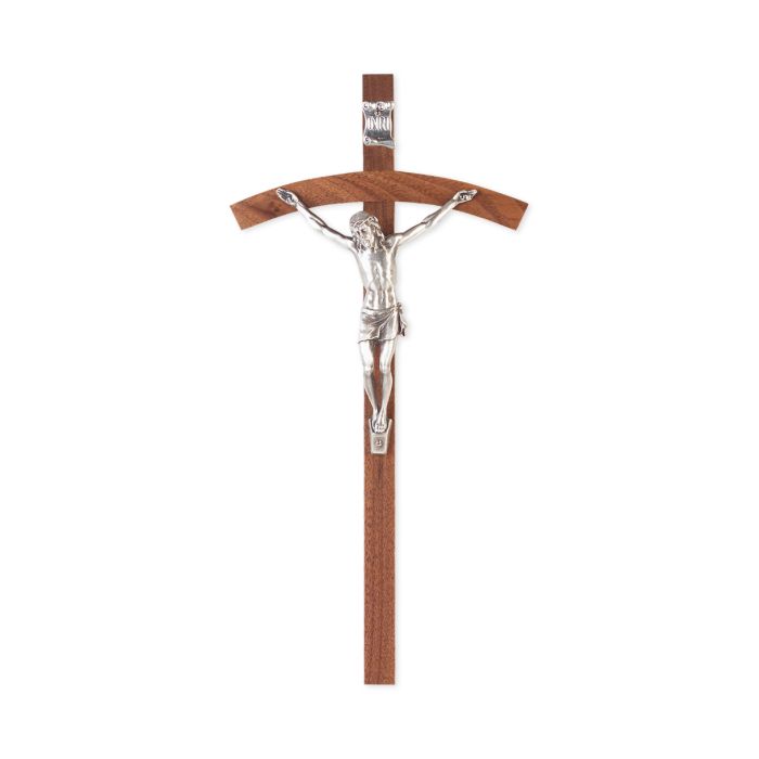10" WALNUT WOOD CROSS WITH FINE PEWTER PAPAL CORPUS A-1 C.