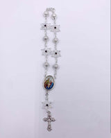 SILVER ONE-DECADE ROSARY WITH  CLEAR STARS