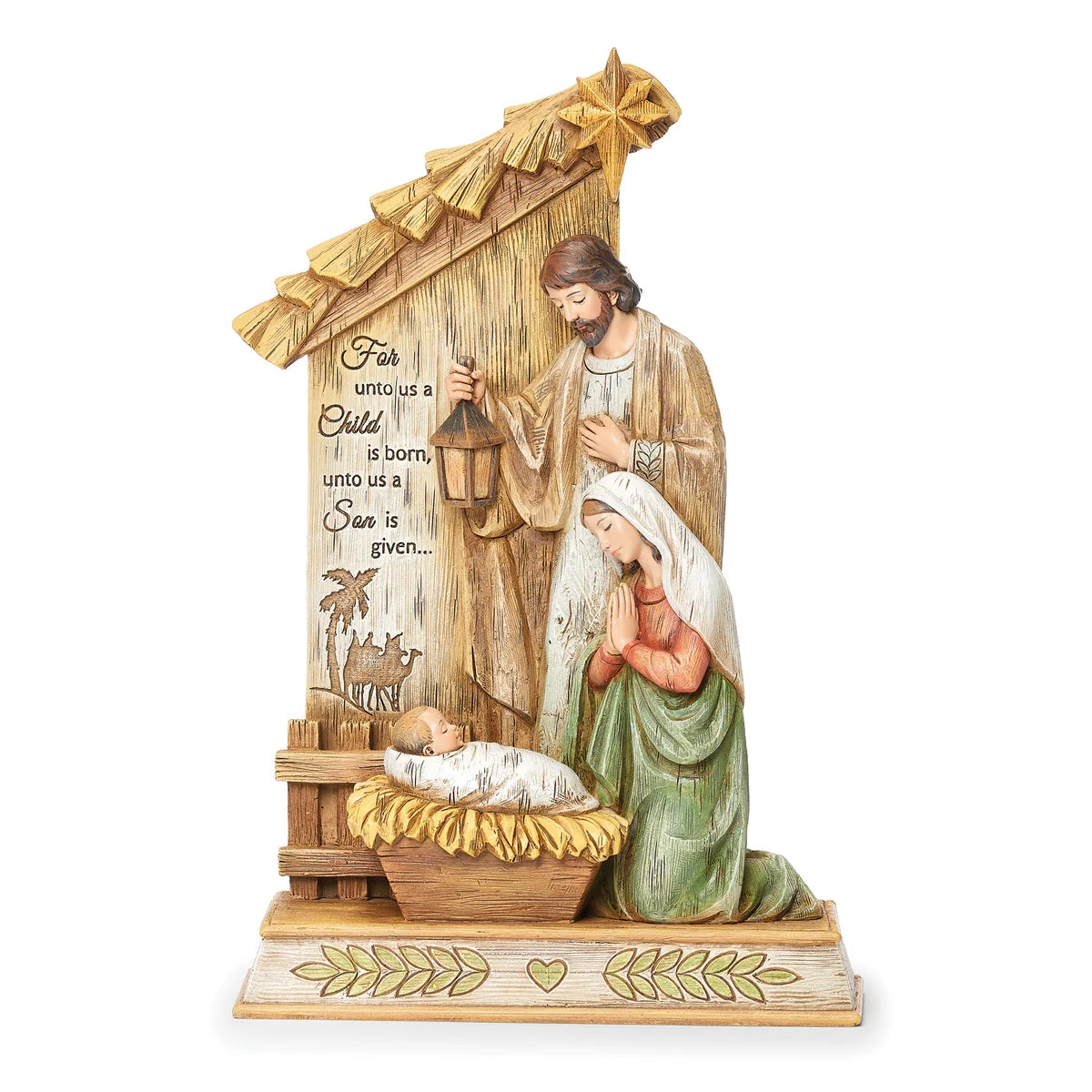 10.25"H Holy Family Figure with Scripture Backdrop