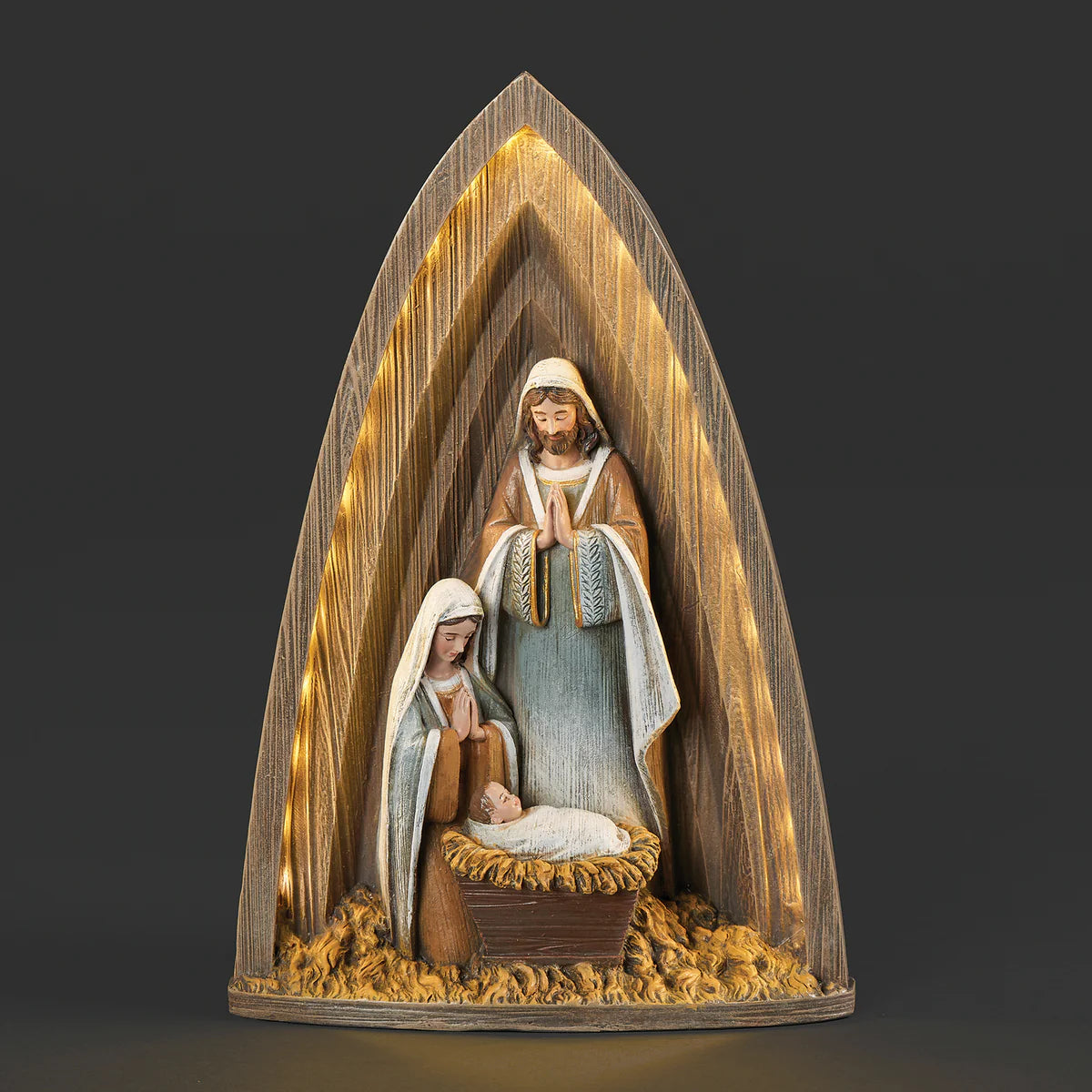 Lighted Layered Holy Family Under Arch 9"H