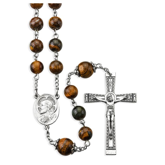 DELUXE TIGER EYE BEAD ROSARY, BOXED
