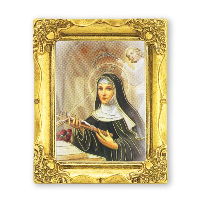 3" x 2" Antique Gold Frame with Saint Rita Print-P65