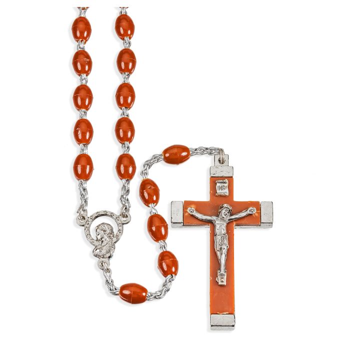 Brown Acrylic Bead Rosary with Metal Bound Crucifix