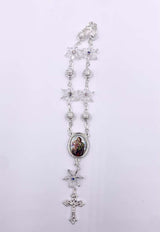 SILVER ONE-DECADE ROSARY WITH  CLEAR STARS
