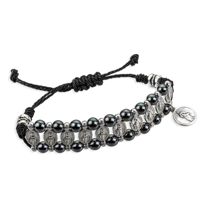 Miraculous Medal Blessed Bead Bracelet with Hematite Border