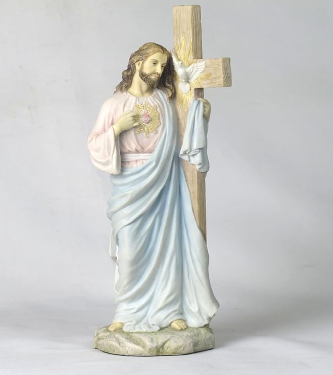 JESUS WITH SACRED HEART LEANING ON THE DOVE CROSS H2-R