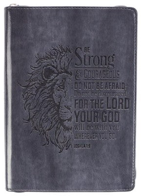 Be Strong and Courageous, Lion, Journal, LuxLeather, Black