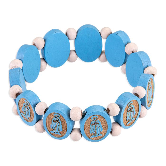 Our Lady of Grace Blue Wood Bracelet