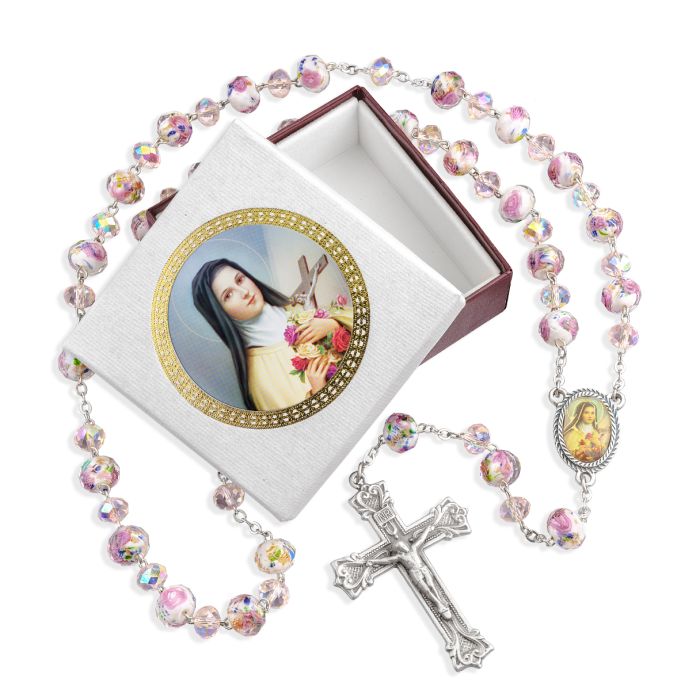 ST. THERESE FLORAL GLASS ROSARY