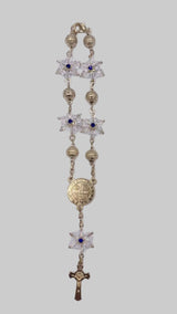 GOLD  ONE-DECADE ROSARY WITH ST BENEDICT MEDAL AND CLEAR STARS