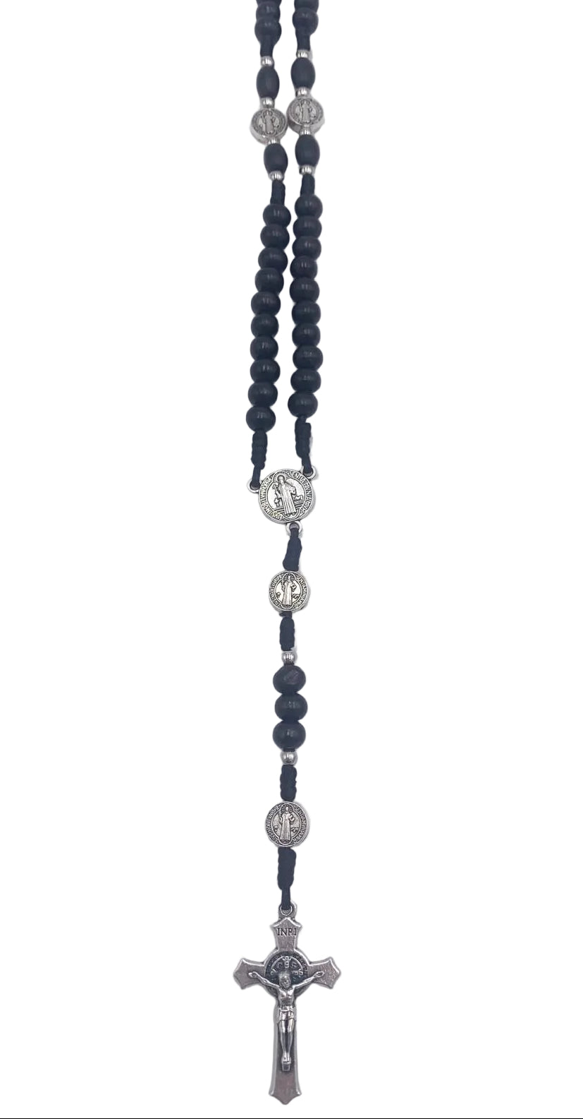 ST. BENEDICT  CIRCLE BLACK WOOD BEADS WITH CLASP ROSARY