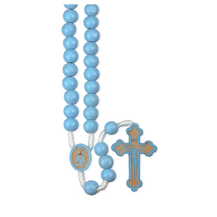 Blue Wood Bead Corded Rosary