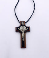 ST BENEDICT MEDAL  WOOD CROSS NECKLACE