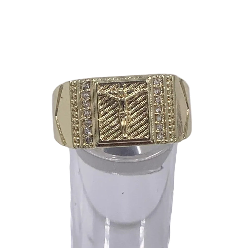 CRUCIFIX THICK BAND  GOLD PLATED RING