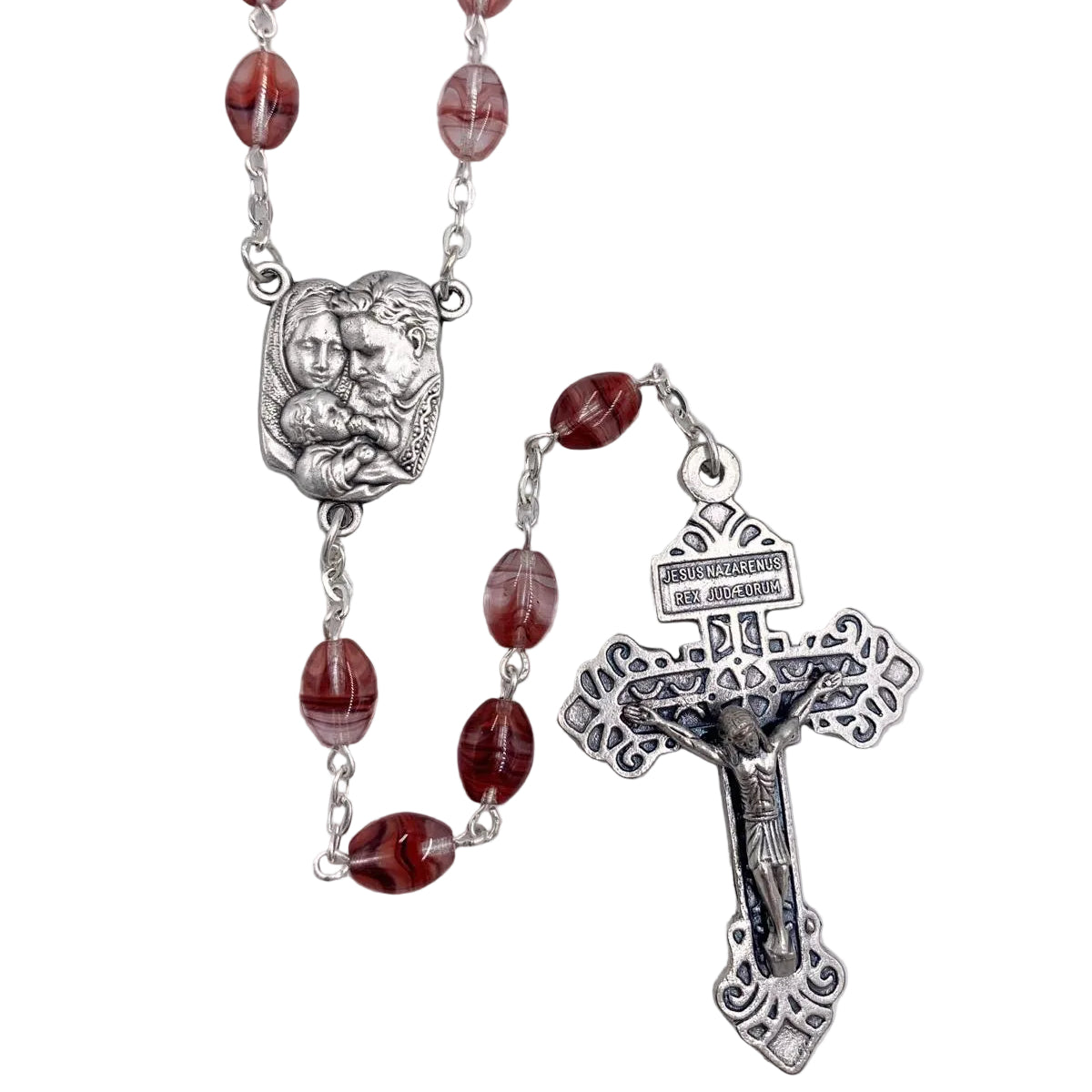 Oval Rose Glass Bead Rosary