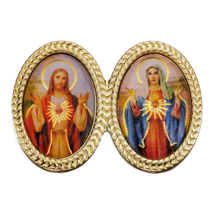 1" x 1 1/2" Gold Double Pin with Sacred Hearts Gold Stamped Images