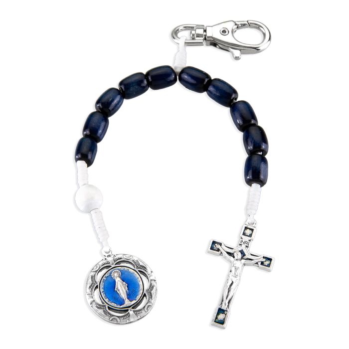 Miraculous Medal One Decade Wood Rosary Backpack Clip