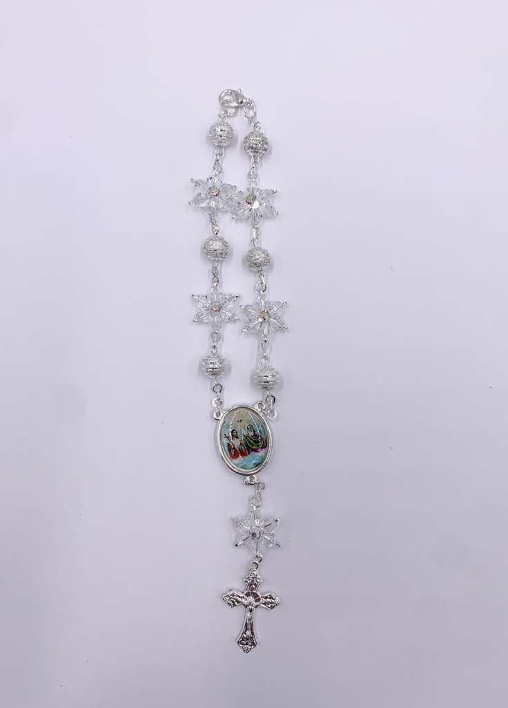 SILVER ONE-DECADE ROSARY WITH  CLEAR STARS