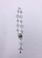 SILVER ONE-DECADE ROSARY WITH  CLEAR STARS