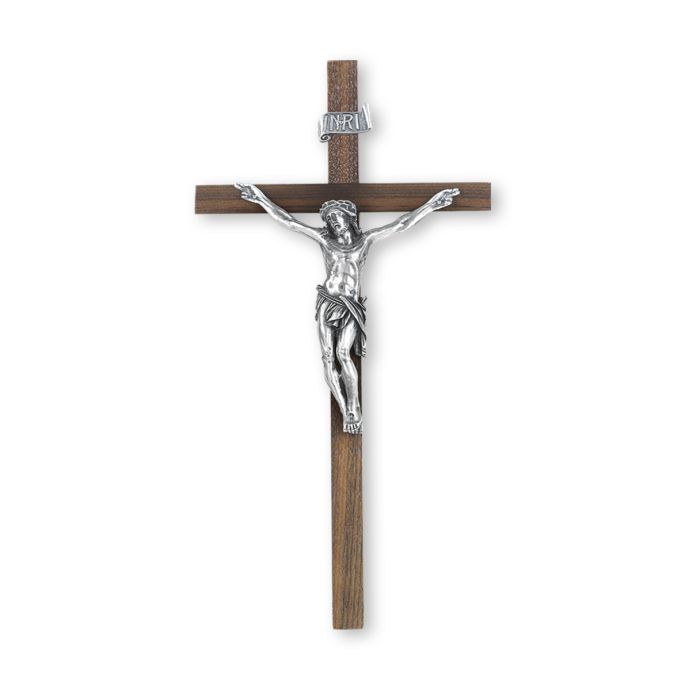 12" Walnut Cross with Antique Fine Pewter Corpus