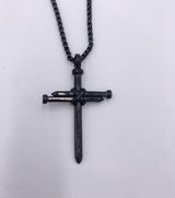 MEN'S BLACK PLATED STAINLESS STEEL CROSS NECKLACE