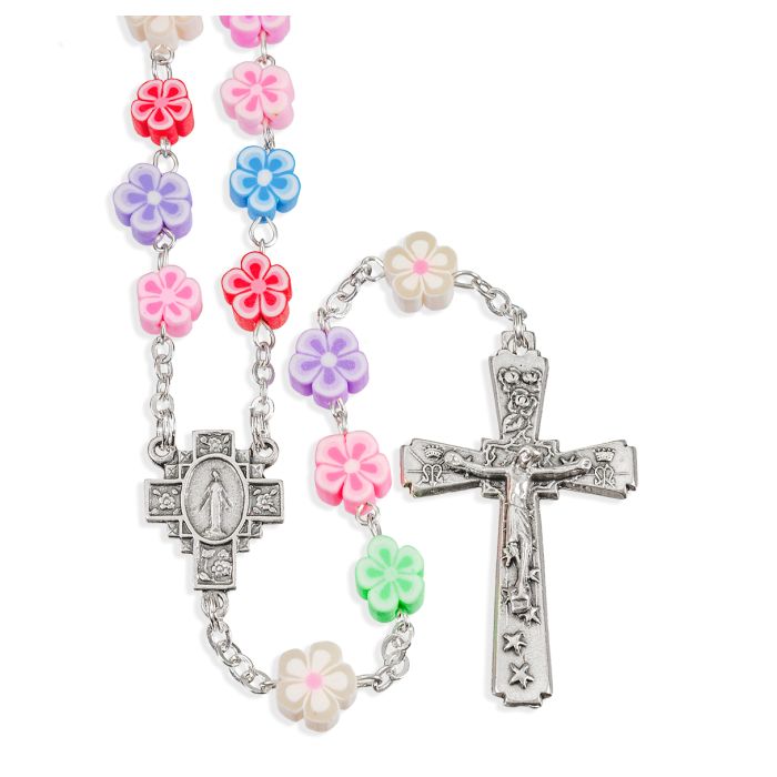 8mm Multicolored Flower Shaped Bead Rosary