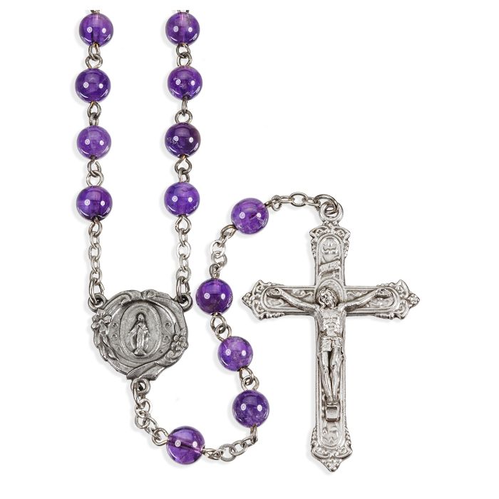 GENUINE AMETHYST BEAD ROSARY, BOXED