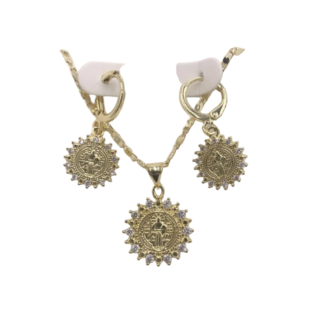 ST BENEDICT GOLD PLATED NECKLACE WITH EARING SET