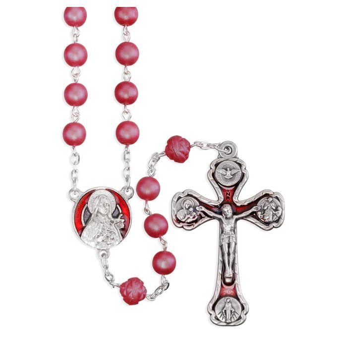 7mm Madre Perla Frosted Rose Beads with 8mm Rosebud Our Father Beads, St. Therese