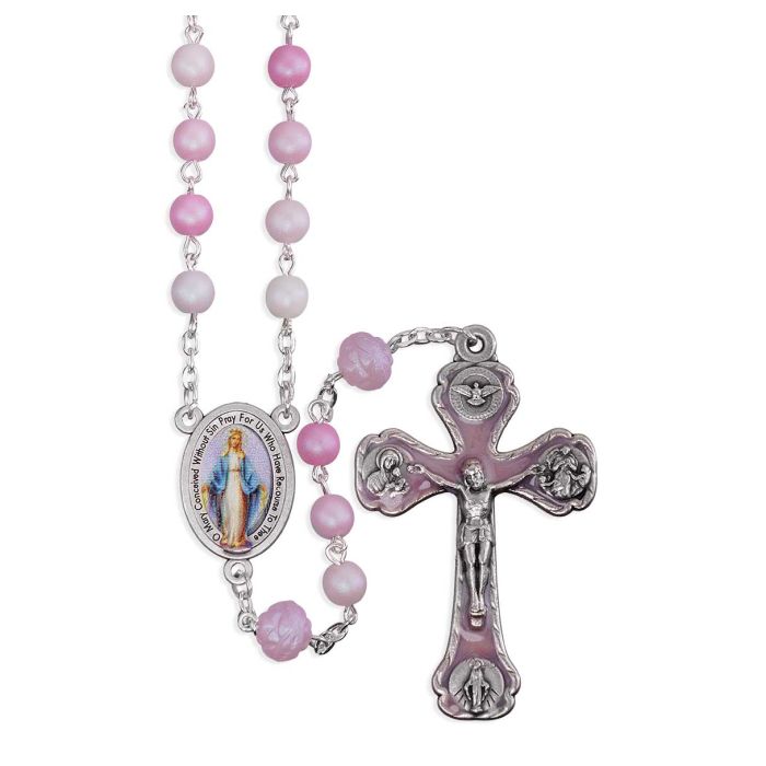 6mm Madre Perla Frosted (Multiple Pinks) with 8mm Rosebud Our Father Beads
