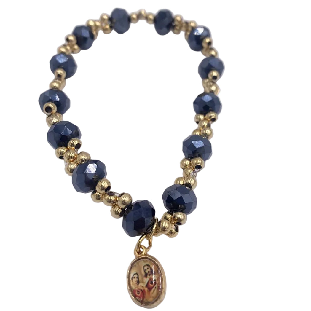GOLD AND COLORFUL BRACELETS WITH DIFFERENT MEDALS