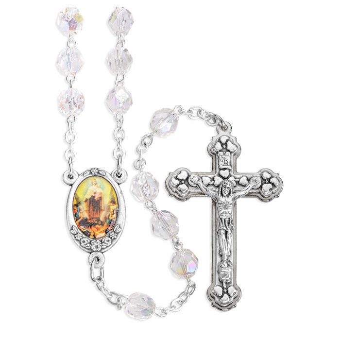 100 Requiem Rosary Crystal Czech Glass Beads and Photo Centerpiece, Boxed