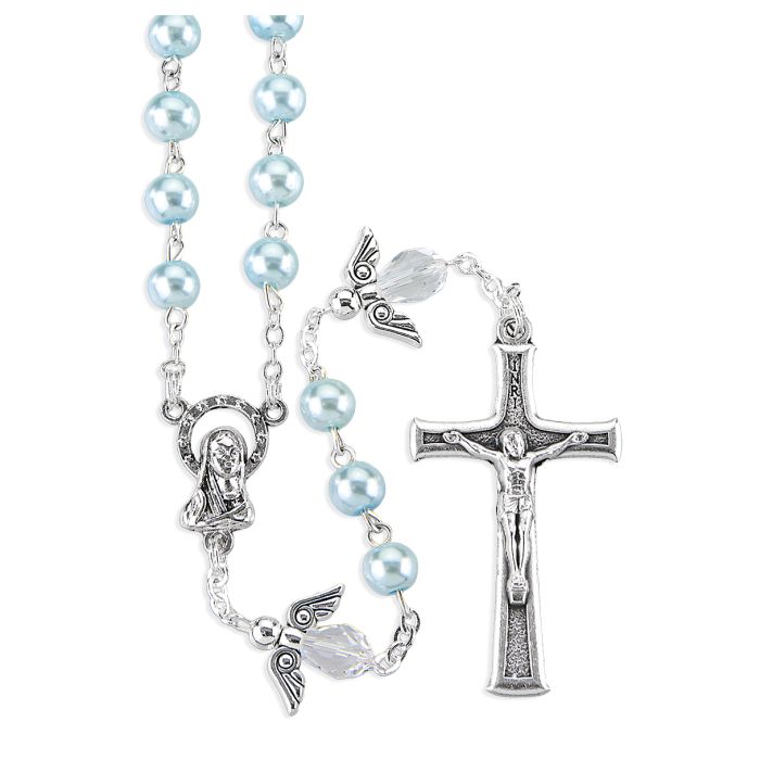 Light Blue Faux Pearl Bead Rosary-P65