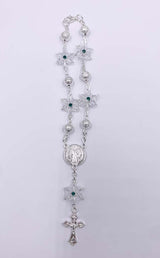 SILVER ONE-DECADE ROSARY WITH  CLEAR STARS