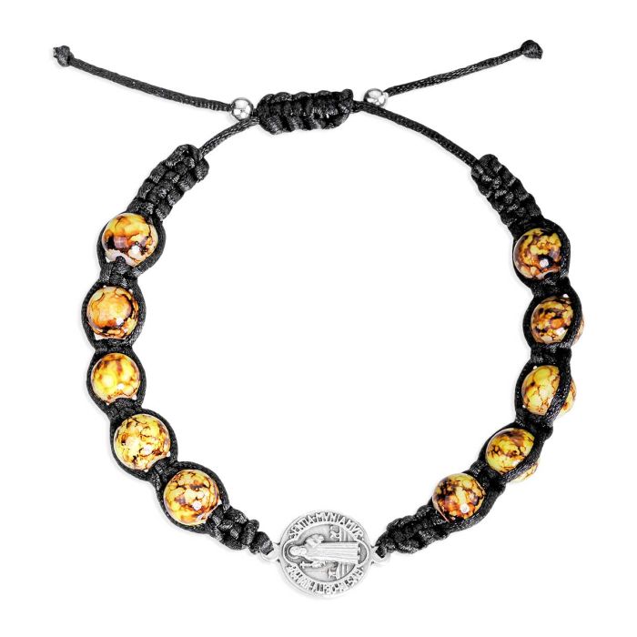 St. Benedict Corded Bracelet with Reptile Glass Beads and St. Benedict Medal