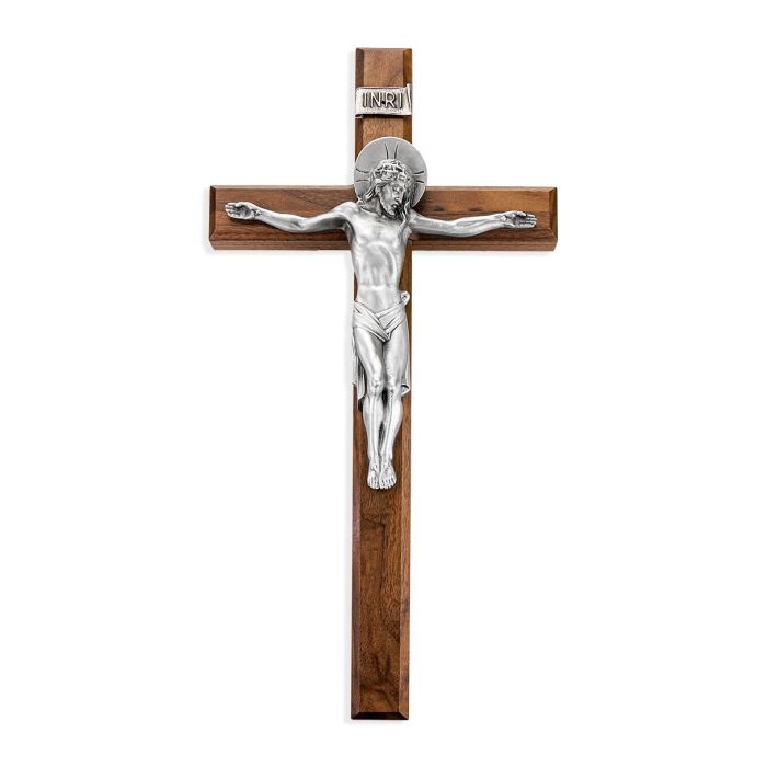 15" Deluxe Furniture Grade Solid Wood Crucifix in a Lacquered Walnut finish. Genuine Pewter Corpus D2 "BODEGA CUADROS RUSTICOS"