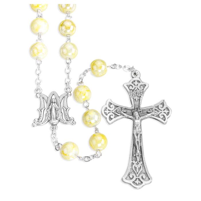 8mm Lemon Marbleized Glass Bead Rosary