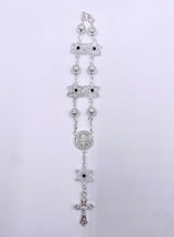 SILVER ONE-DECADE ROSARY WITH  CLEAR STARS