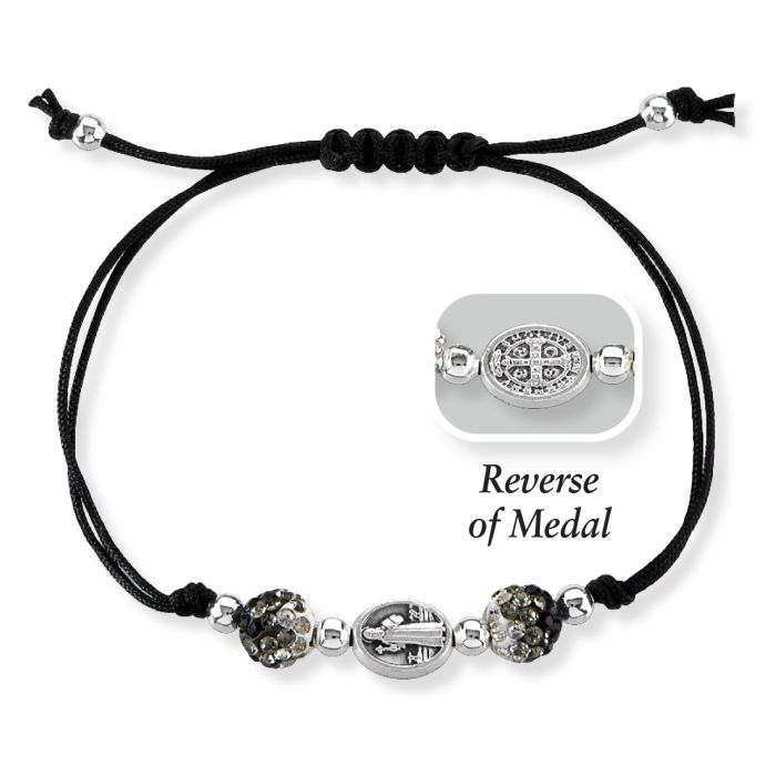 Black Cord Bracelet with St. Benedict Jubilee Medal and Accent Beads