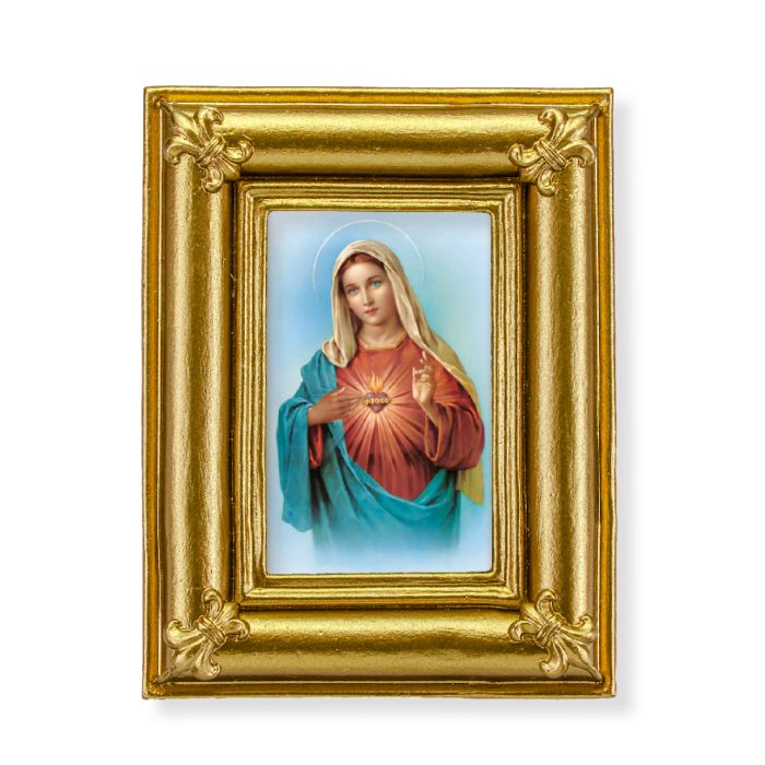 Gold Frame with Fleur de lis Corners and an Immaculate Heart of Mary Print-P65