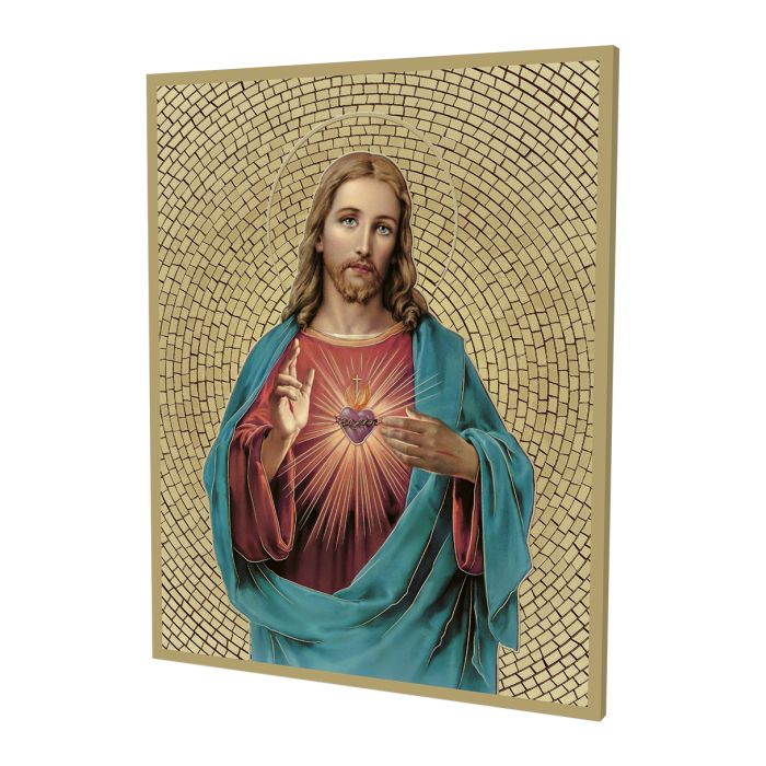 Gold Foil Mosaic Plaque of The Sacred Heart of Jesus.