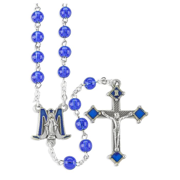 Cobalt Blue Glass Bead Rosary with Epoxied Center and Crucifix