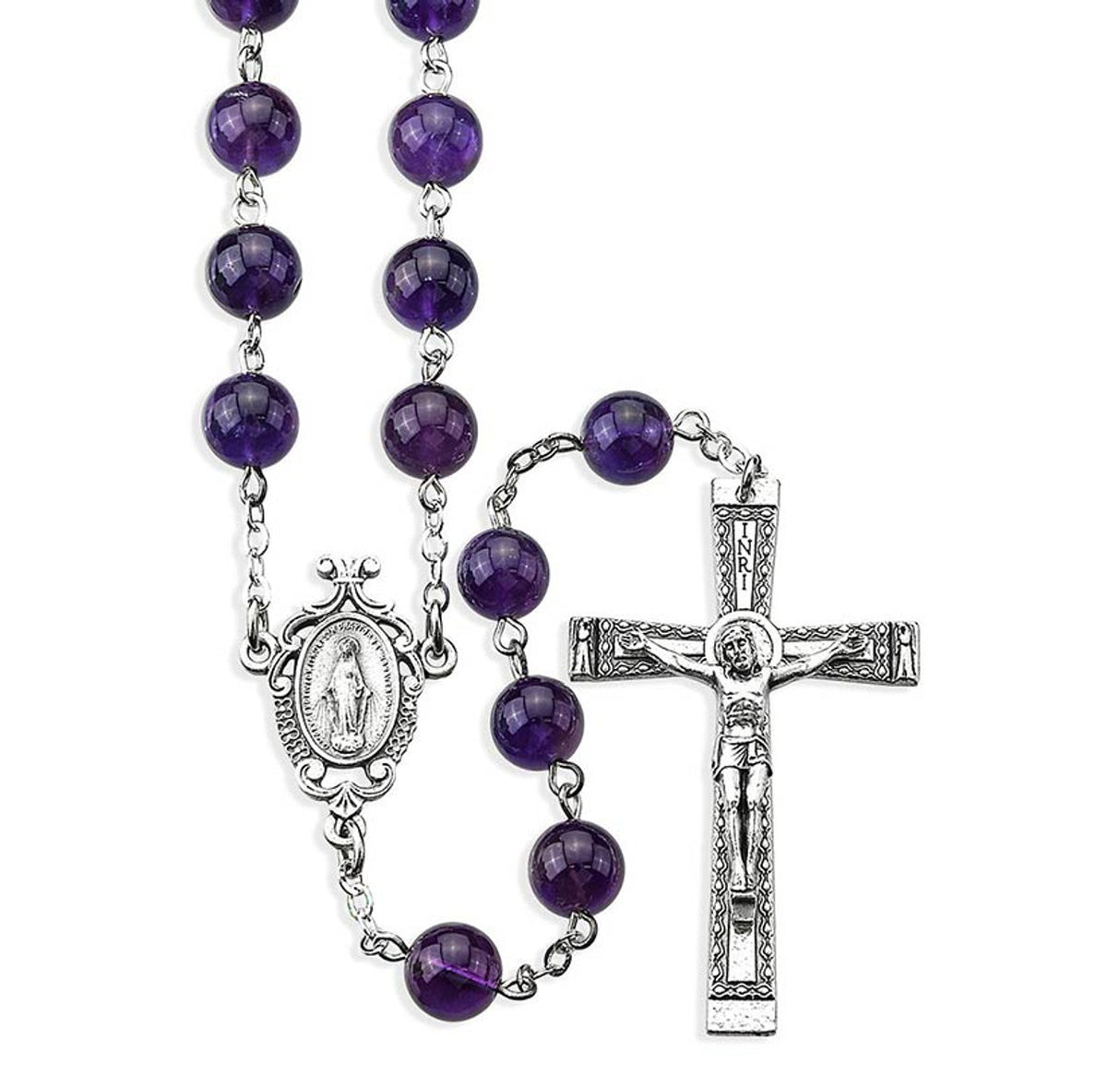 GENUINE AMETHYST STONE BEAD ROSARY, BOXED