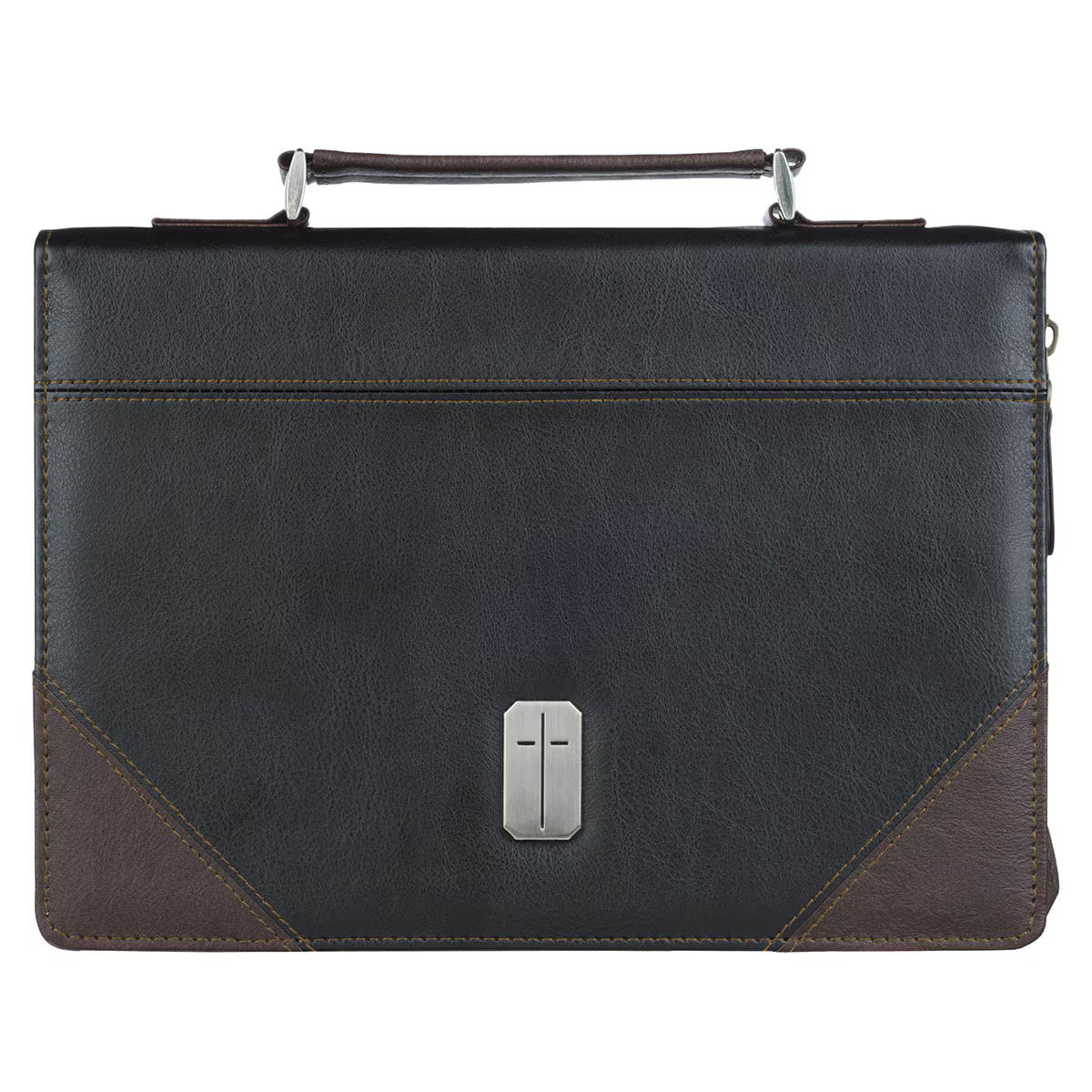 Pursue Righteousness Black and Walnut Brown Faux Leather Classic Bible Cover - 1 Timothy 6:11