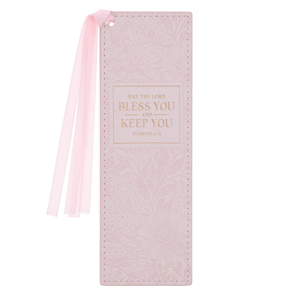 Bless and Keep You Blush Floral Faux Leather Bookmark - Numbers 6:24