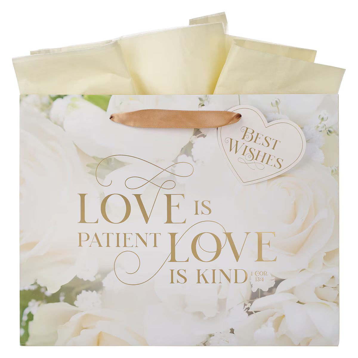 Love White Rose Large Landscape Gift Bag - 1 Corinthians 13:4