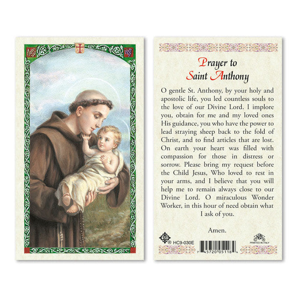 St. Anthony Laminated Prayer Card