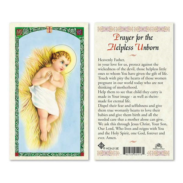 Prayer for the Helpless Unborn Laminated Prayer Card