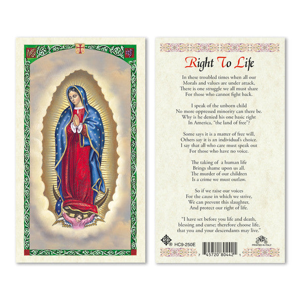 Our Lady Of Guadalupe Right To Life Prayer Laminated Prayer Card