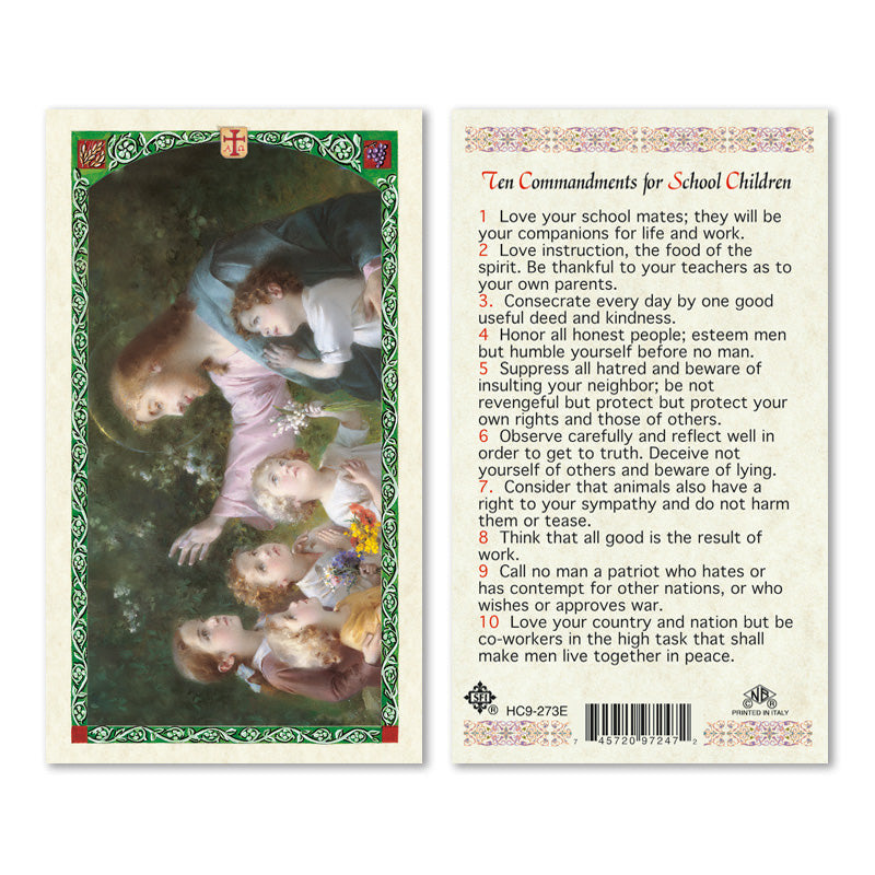 The Ten Commandments For Children Laminated Prayer Card